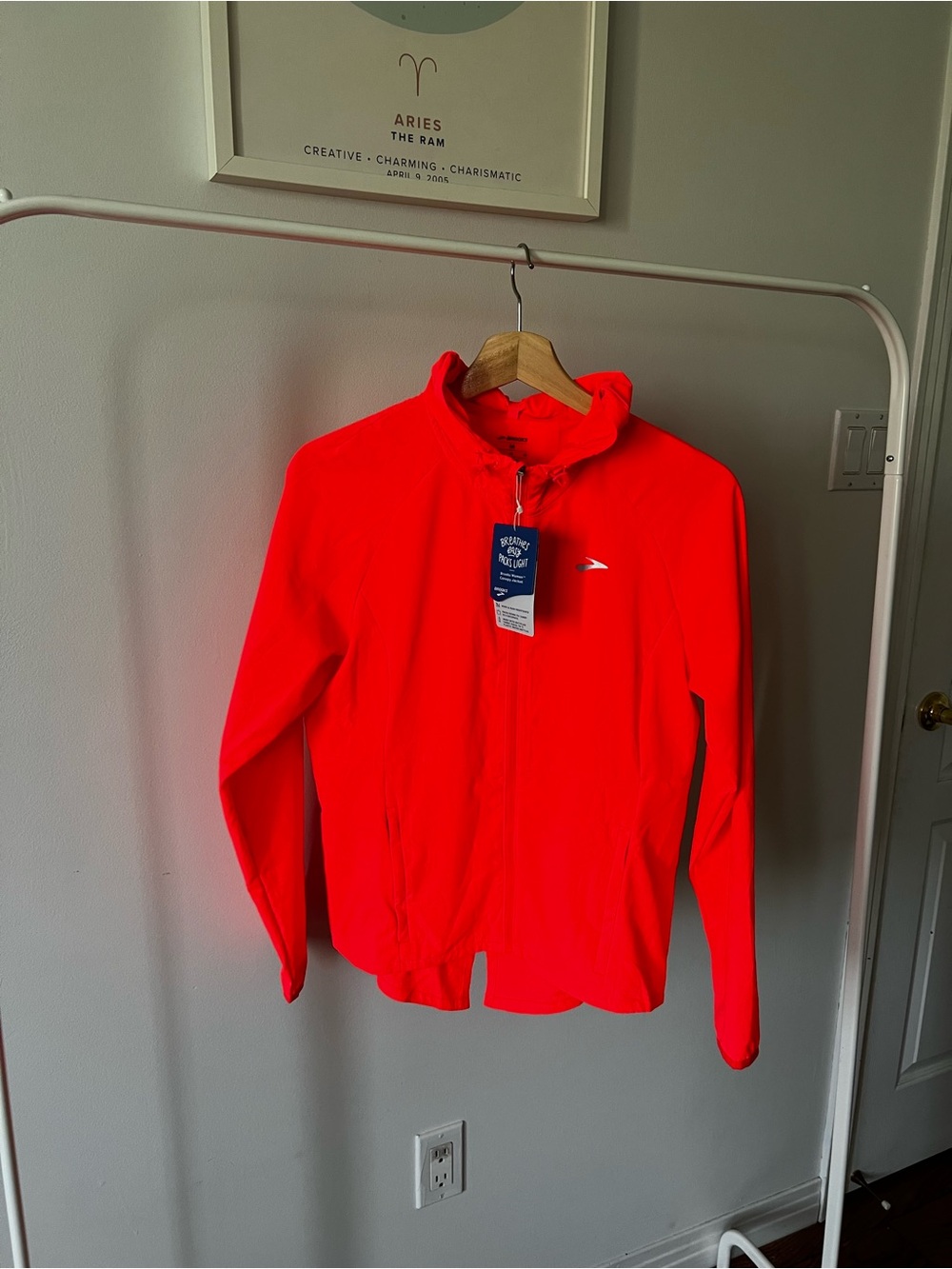 Brooks Neon Red Kids Zip-Up Rain Jacket with Hood